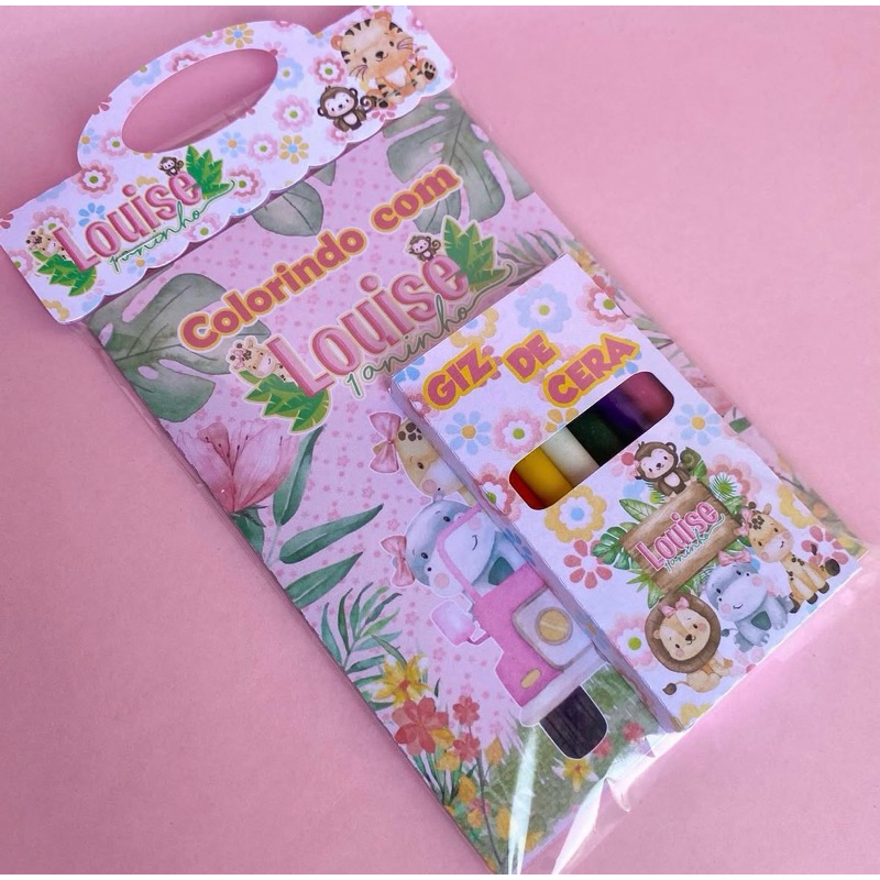 Kit de Colorir Safari Rosa Baby Personalizados | Lembrancinhas | Aniversário Infantil