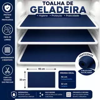 kit com 3 Toalha de Geladeira PVC 46x32cm Protetor de Prateleira Impermeável Antiderrapante Higiênic