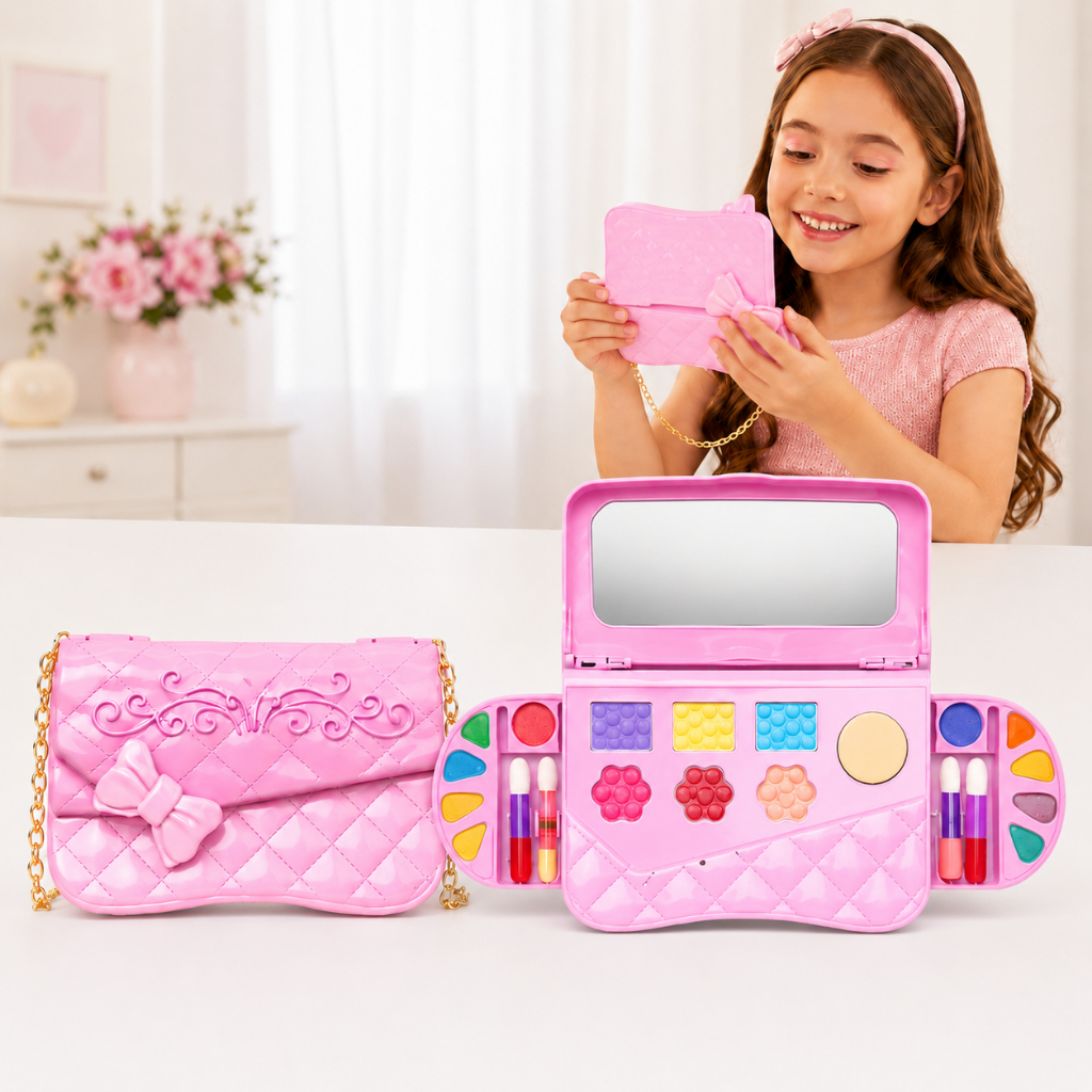 Kit Estojo Maquiagem Infantil Bolsa Princesa Com Espelho Rosa Completa Menina Co