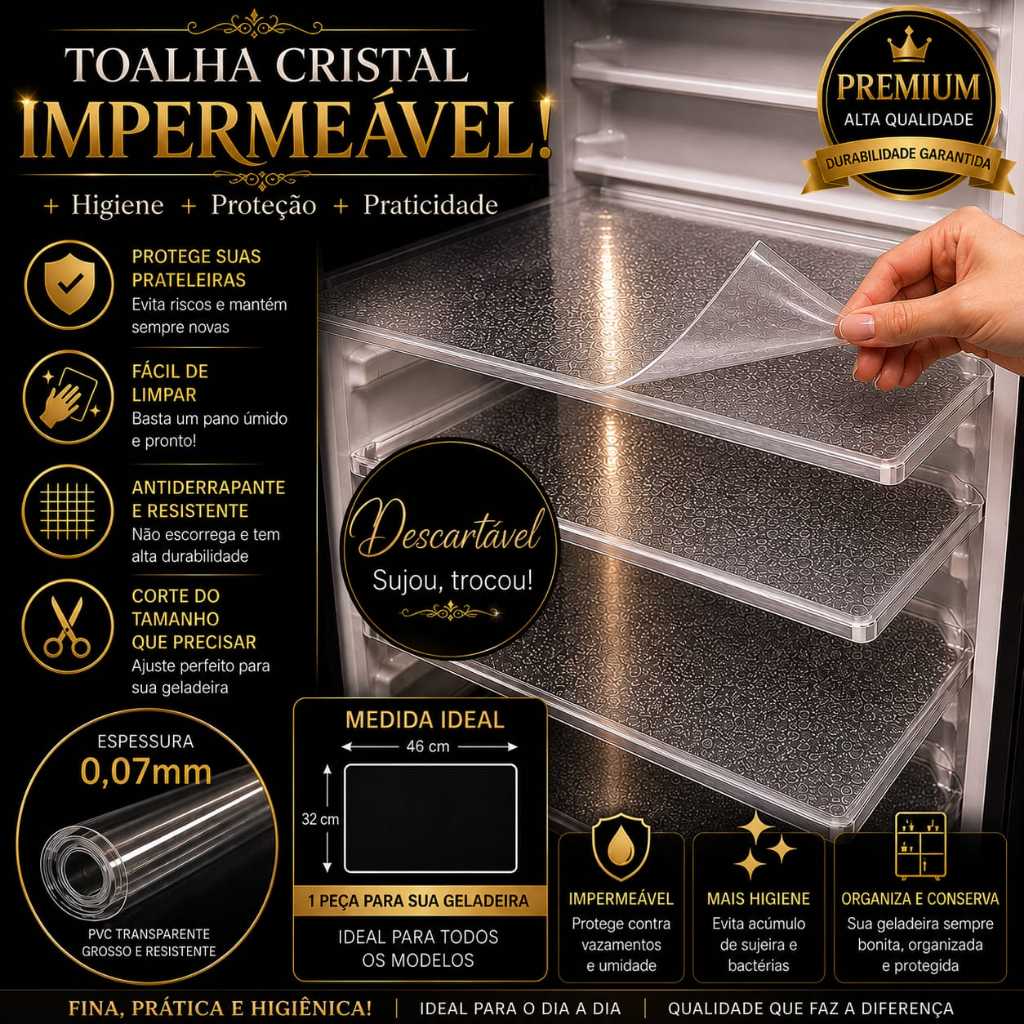kit com 12 Toalhas de Geladeira PVC 46x32cm tranparente Prateleira Impermeável Descartavel Higiênico Fácil de Limpar