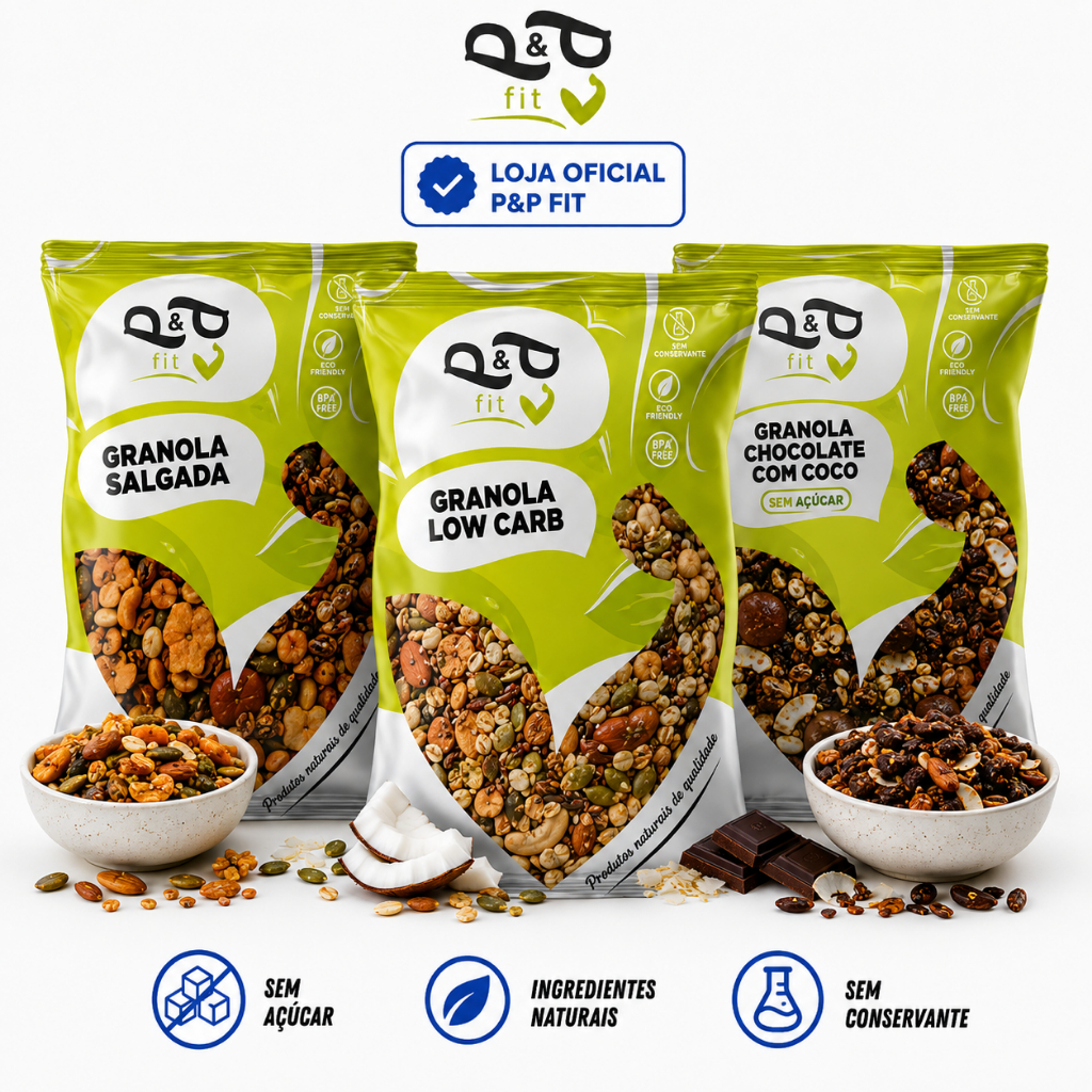 Kit P&P Granolas Gourmet - Low Carb, Zero Açúcar Chocolate com Coco e Salgada