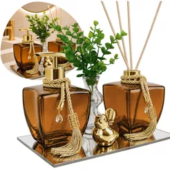 Kit Banheiro Lavabo Vidro Degrade Porta Sabonete e Difusor Luxo C/ Bandeja Espelhada