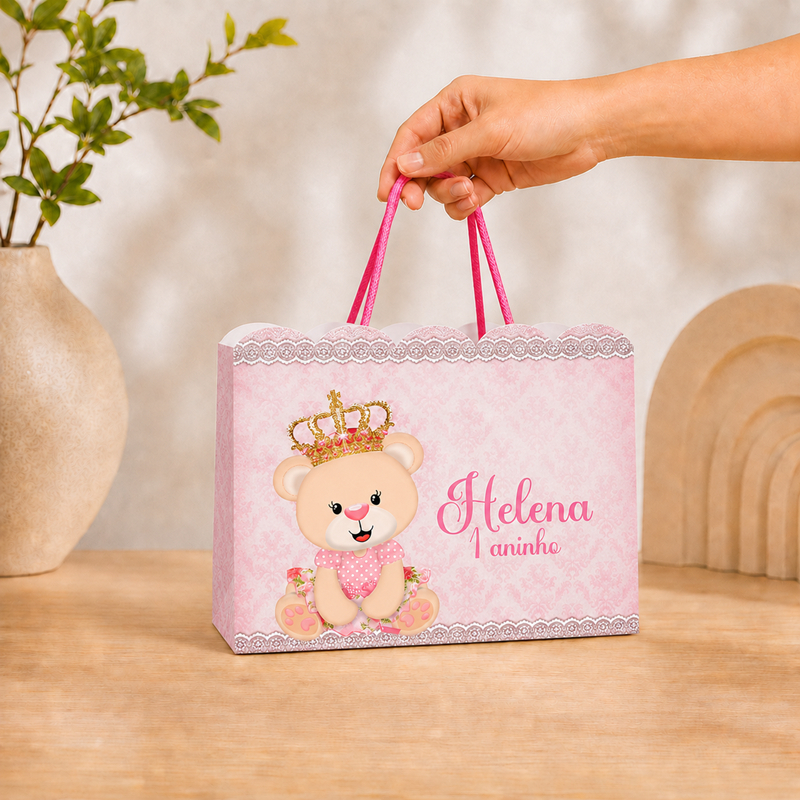Kit Sacolinhas Personalizadas Ursinha Princesa para Lembrancinhas (20x15x5cm) para Lembrancinhas - Diversos Temas