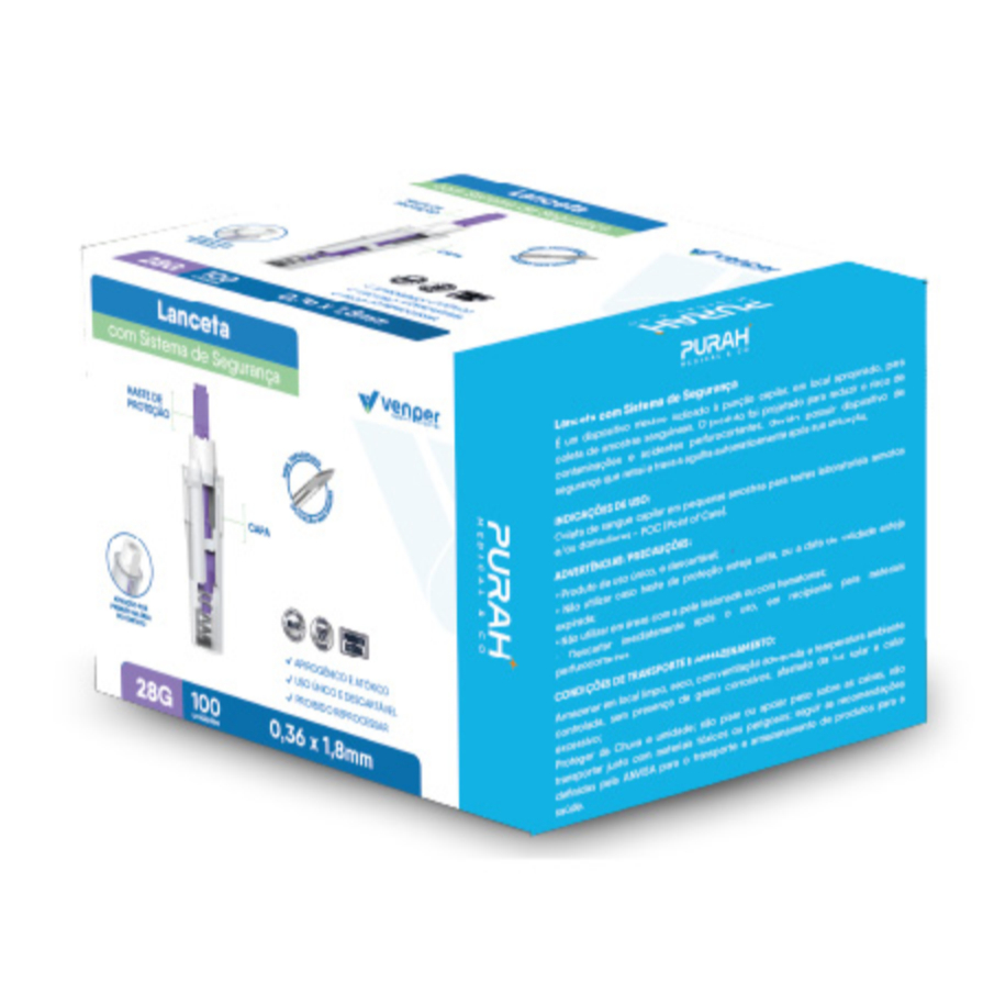 Lanceta 28g Caixa C/ 100und Automática Descartável Nr32 auto teste insulina indolor dispositivo de segurança