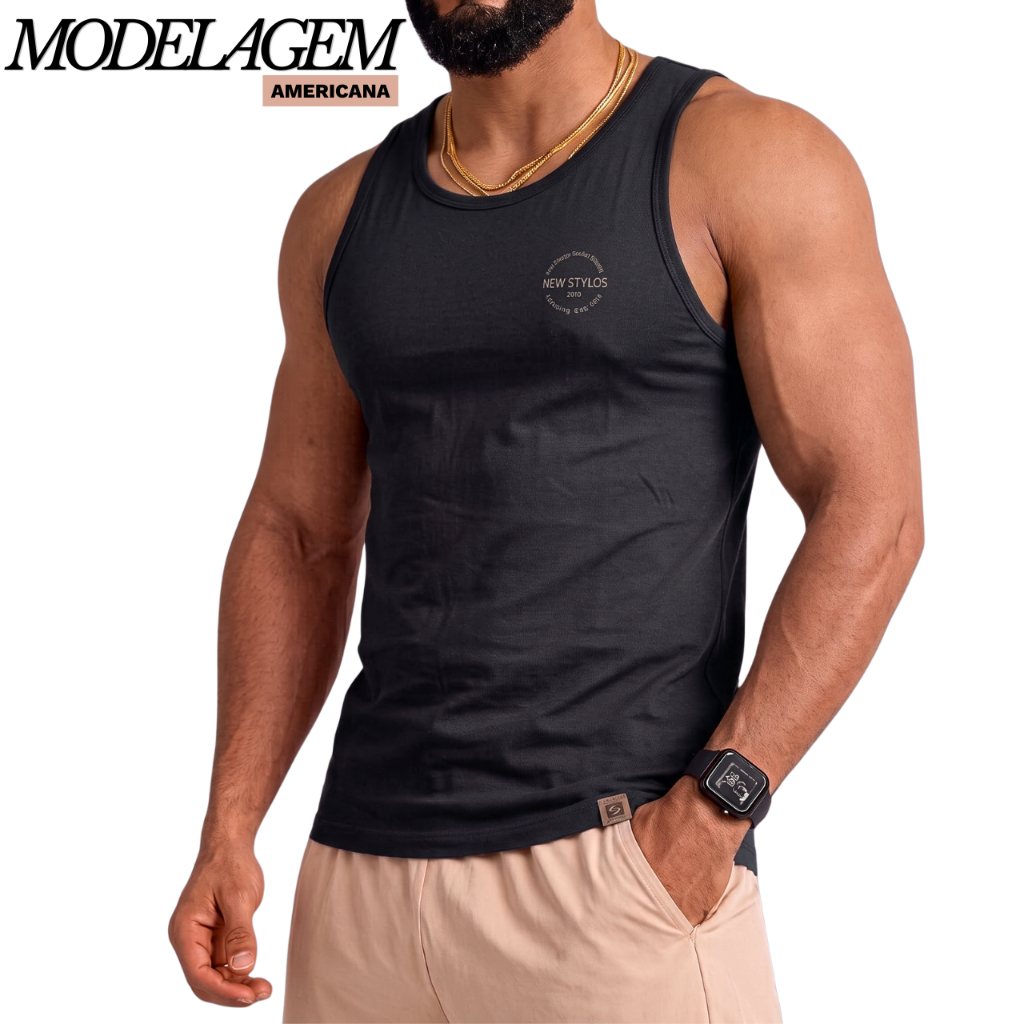 Camiseta Regata Masculina Americana Viscose Tecido Gelado Casual Confortável Praia Esporte Treino