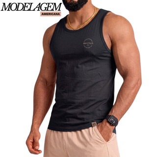 Camiseta Regata Masculina Americana Viscose Tecido Gelado Casual Confortável Praia Esporte Treino