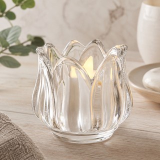Porta Vela Tulipa Vidro + Vela LED Luz Quente 8cm Decorativo