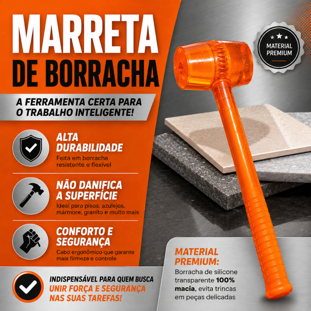 Marreta Martelo de Borracha Silicone para Piso Porcelanato Cerâmica Azulejo Revestimento
