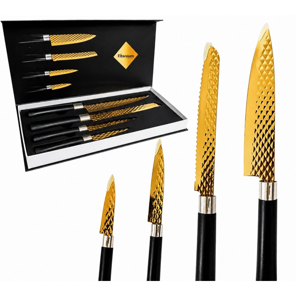 Jogo de Facas de Cozinha Profissional 4 Peças Premium Titanium Deluxe