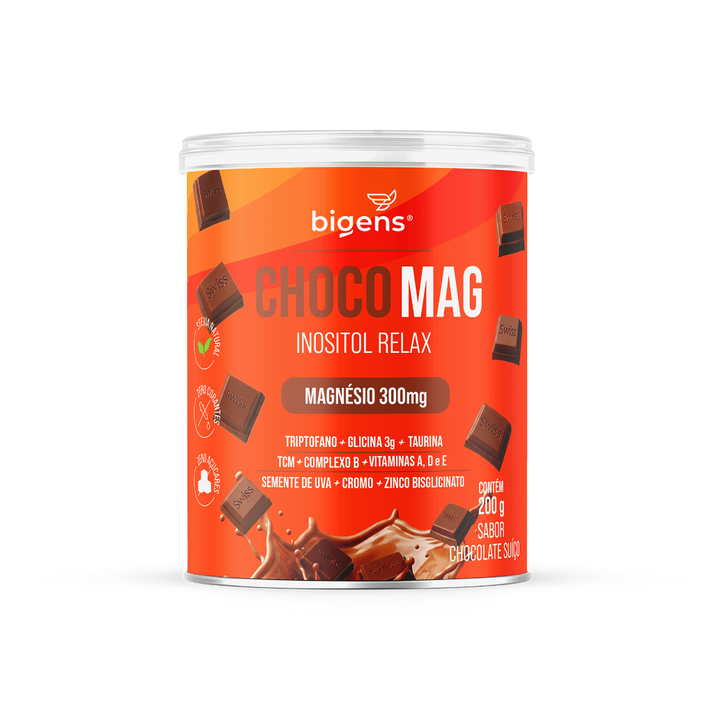 Choco Mag Relax 200mg Magnésio + Inositol Chocolate Suplemento Alimentar Bigens