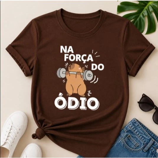 Blusa T-Shirt Linda Camiseta Feminina Capivara Na Força Do Ódio Academia Fitness Musculação Estilosa Treino P ao GG — imagem 1