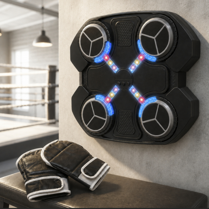 Jogo de Boxe Interativo de Parede com LED Música 3 Velocidades Luvas Bateria Recarregável