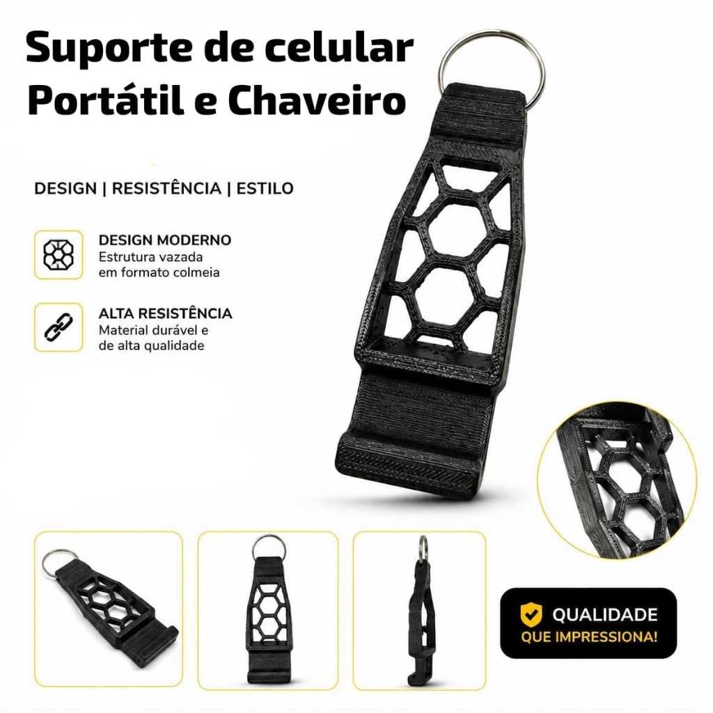 Suporte para Celular e Chaveiro Portátil Compacto de Mesa Universal Pequeno Resistente