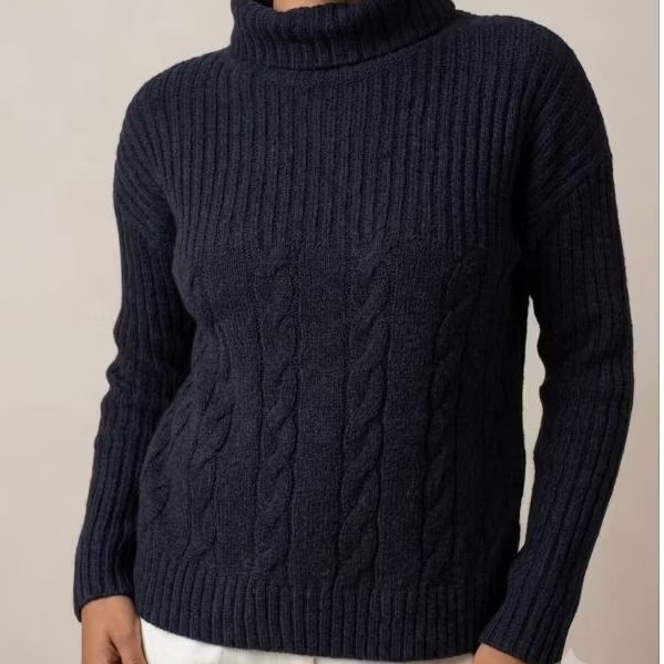 Cacharrel feminina tricô tricot mouse canelada manga longa gola alta suéter quentinha inverno frio