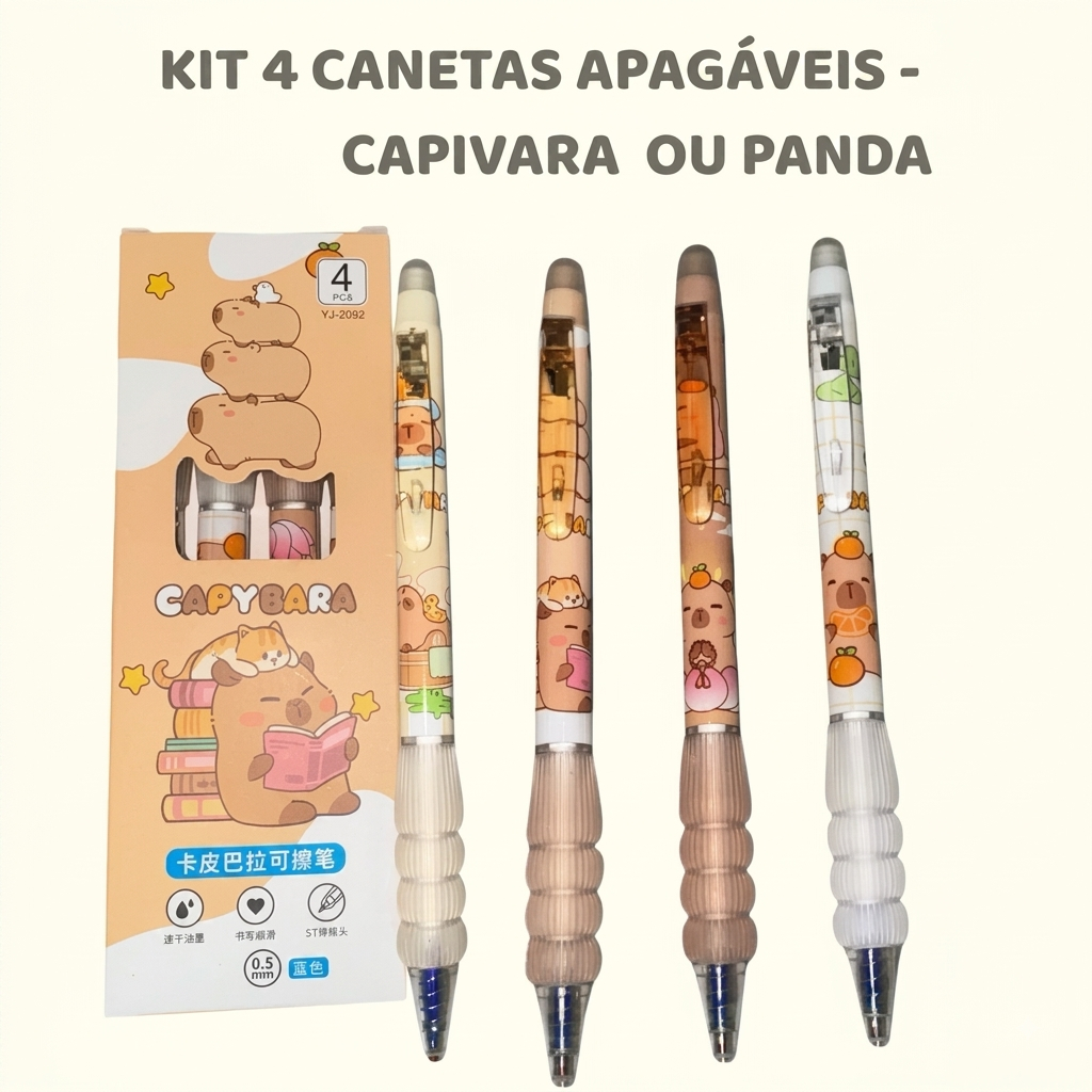Caneta Gel Apagavel Soft Grip Capivara Gatinho Fofa Papelaria Criativa Material escolar Escritório — imagem 2 de 2