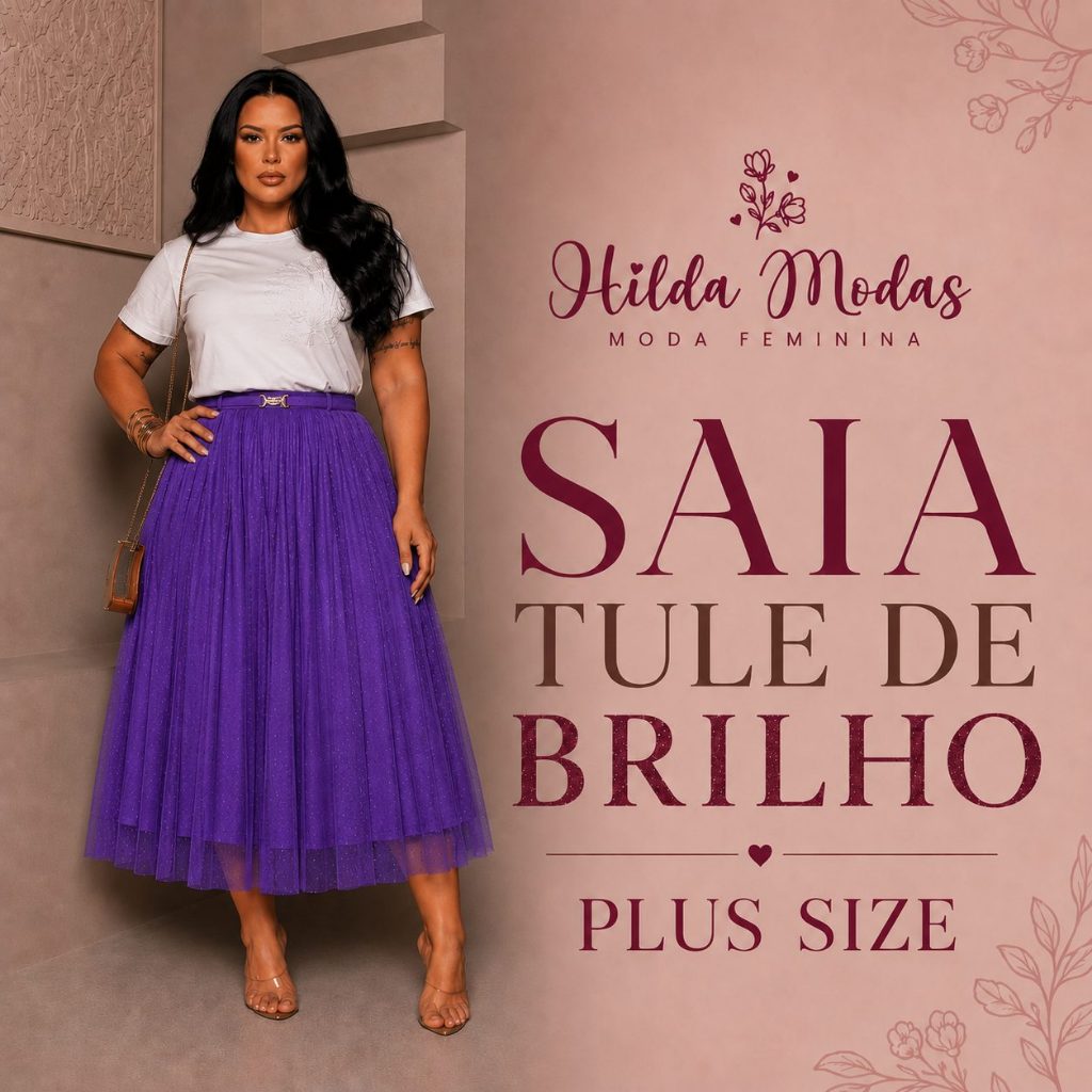 Saia PLUS SIZE G1, G2, G3, G4 Tule Cristal Midi Brilho Glitter forrada Moda evangélica Fardamento Festividade Congresso