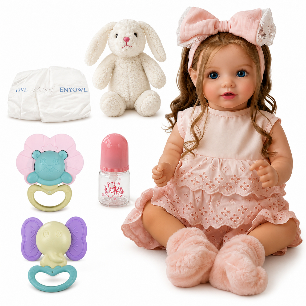 Bebê Reborn Boneca Menina 50cm Realista Silicone Corpo de Tecido Sorridente Brinquedo Infantil