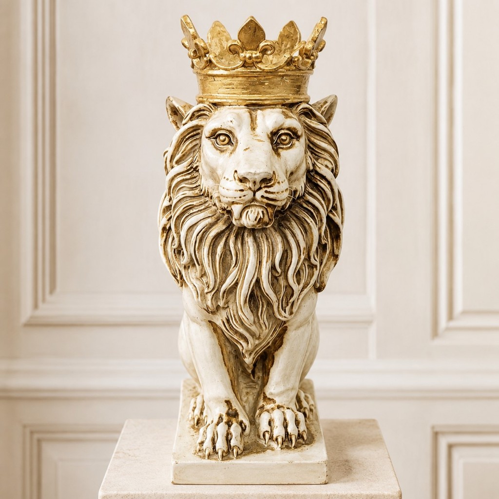 Leão Com Coroa Estátua Decoração Enfeites Presentes
