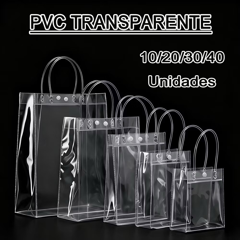 Kit 10/20/30 Units Reuse Pvc Plastic Gift Bags for Weddings, Festivals and Parties Vários tamanhos