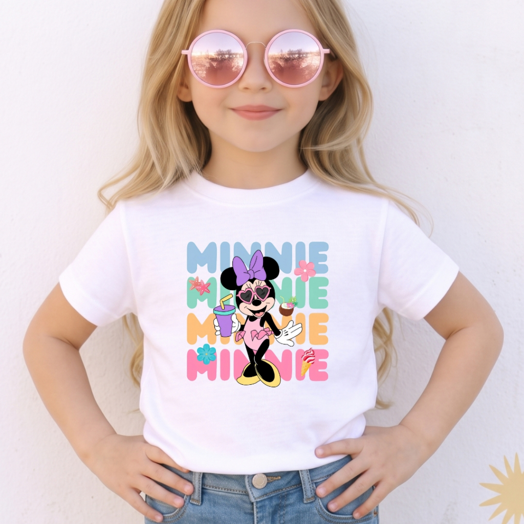 Camiseta Infantil Minnie Love Flores Blusa Menina Algodão Premium Juvenil e Adulta