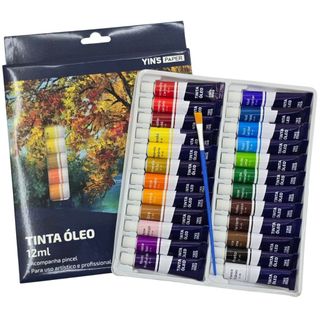 Tinta a Óleo 12 / 24 Cores Profissional para Pintura Artística Tela Quadro Cores Vibrantes Alta Cobertura
