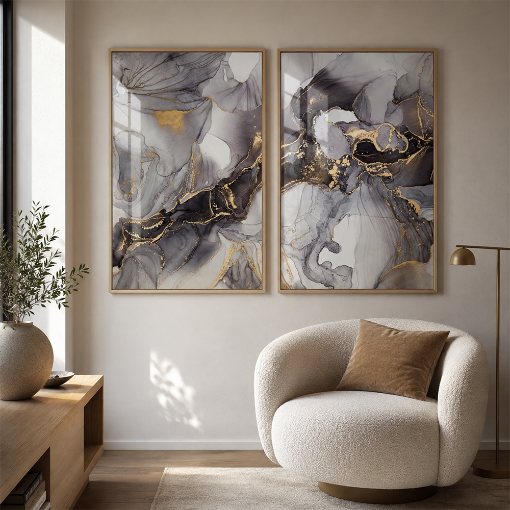 Quadro Decorativo Paisagem Abstrata 2 Telas Moldura Com ou Sem Vidro Sala Quart