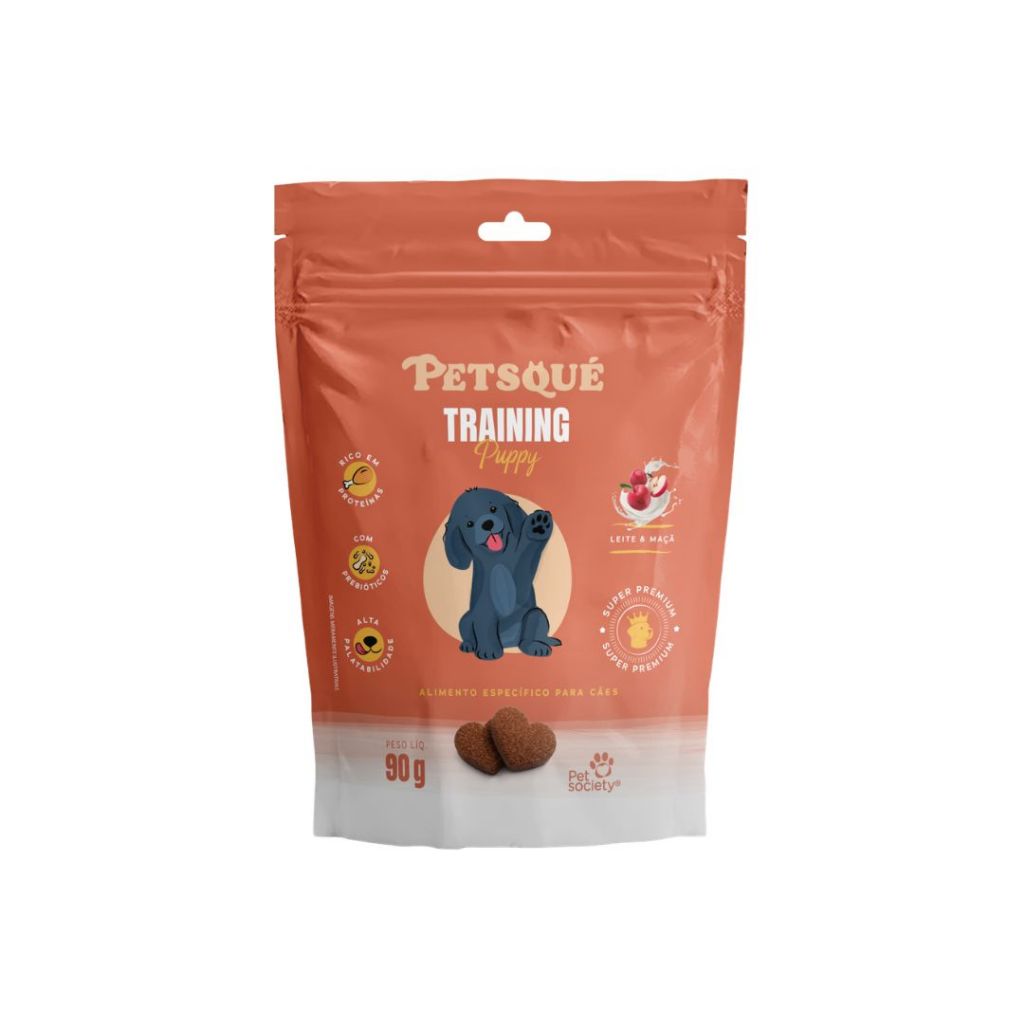 Petisco Natural Para Cachorro Petsqué Training Puppy Filhotes Sabor Leite e Biscoito 90g