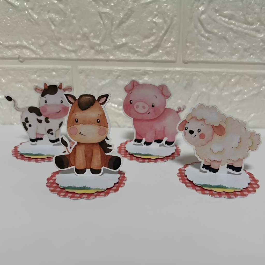 Apliques em Pé 3D Personalizado Fazendinha Menino Lembrancinhas para Festa Infantil