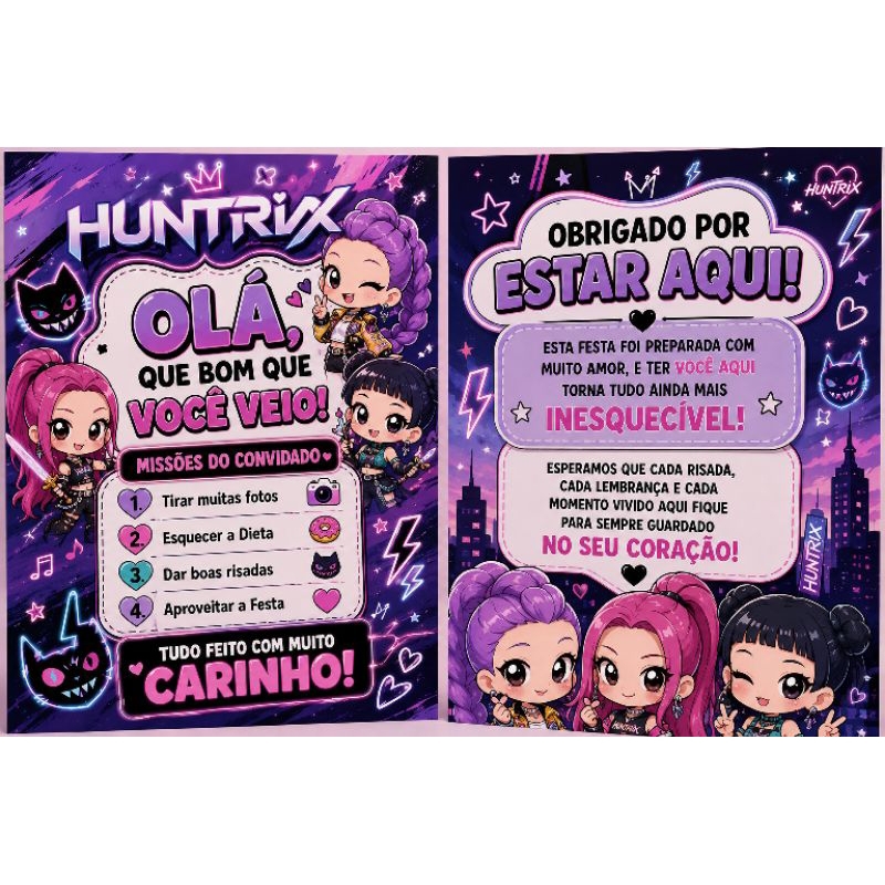Kit de plaquinha Huntrix cute centro de mesa Personalizados /Lembrancinha de Festa /Aniversário