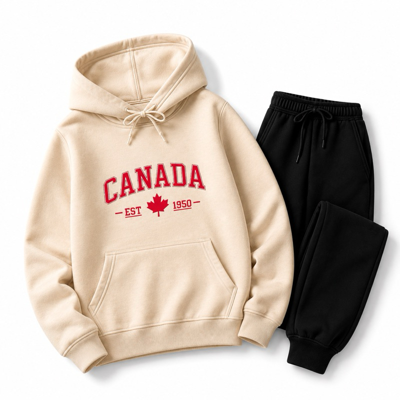 Conjunto Moletom Infantil Premium Blusa Estampado Canada e Calça Lisa Inverno