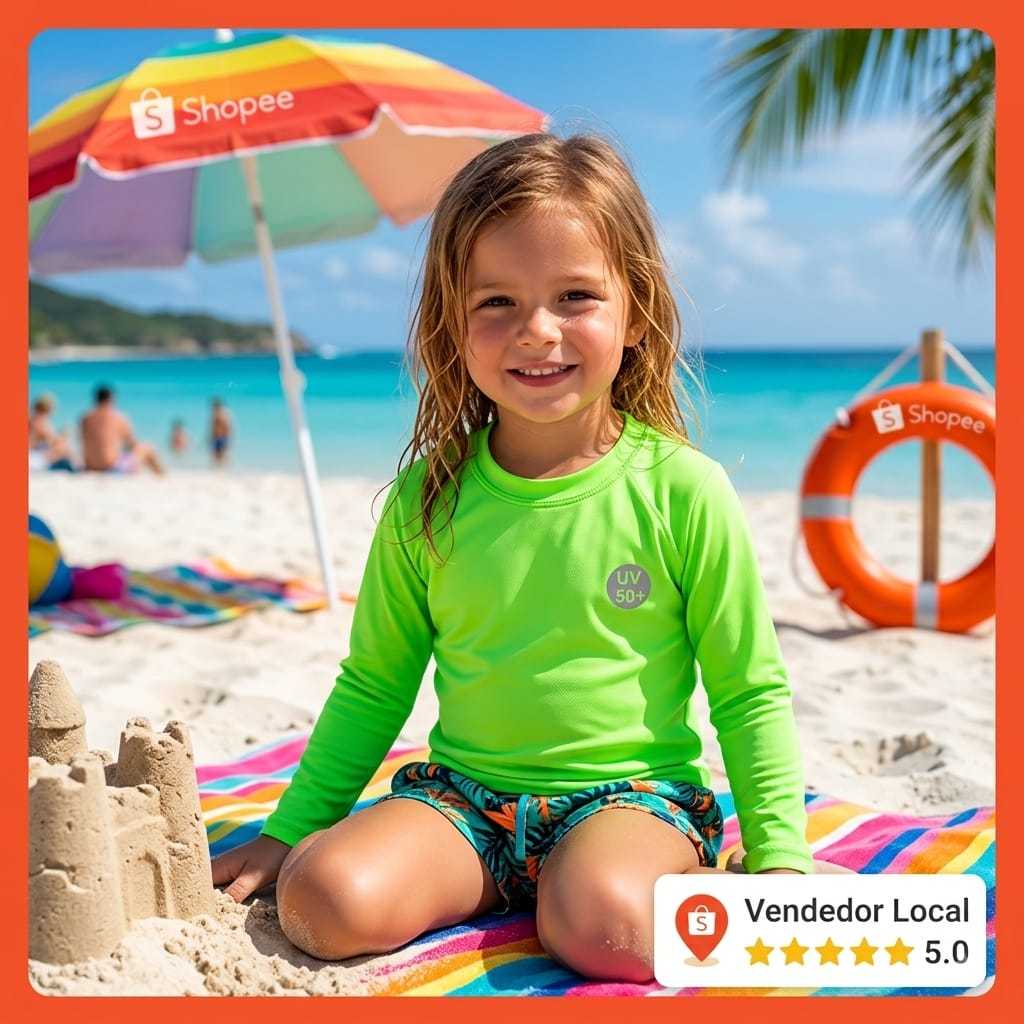 Camisa UV Infantil Térmica Blusa de Proteção Solar para Menino e Menina UV50 Praia e piscina