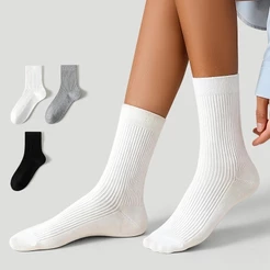 Kit 5/10/15 Pares Meias Unissex Cano Médio Modelo Canelado Confortável Uso Diário