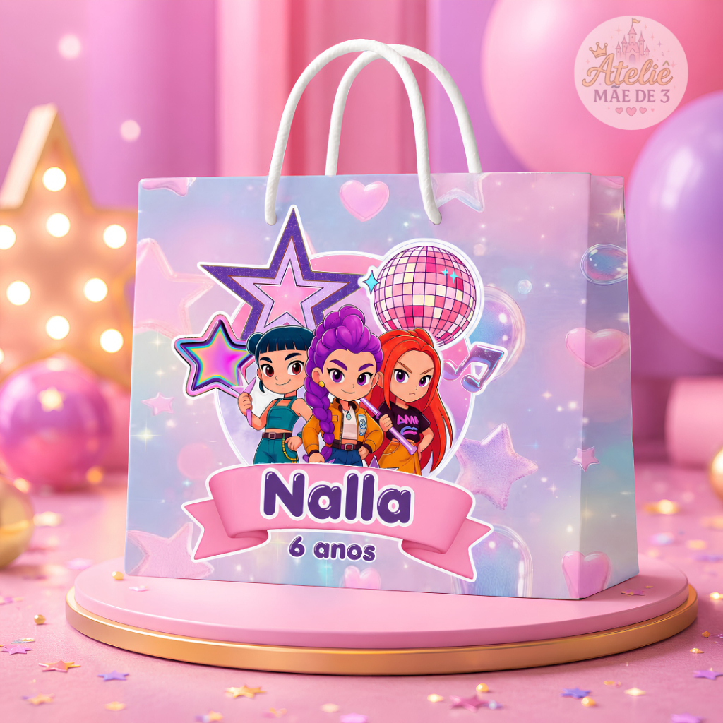 Sacolinha Personalizada Guerreiras Kpop Lembrancinha Festa Infantil Aniversario Menina Kit 5 ou 10 Unidades