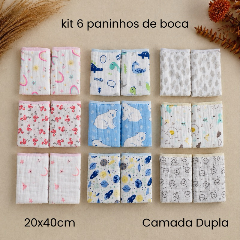 Kit 6 Paninho Fralda de Boca Bebê Soft 100% Algodão Premium Prendedor Chupeta Enxoval Recém Nascido