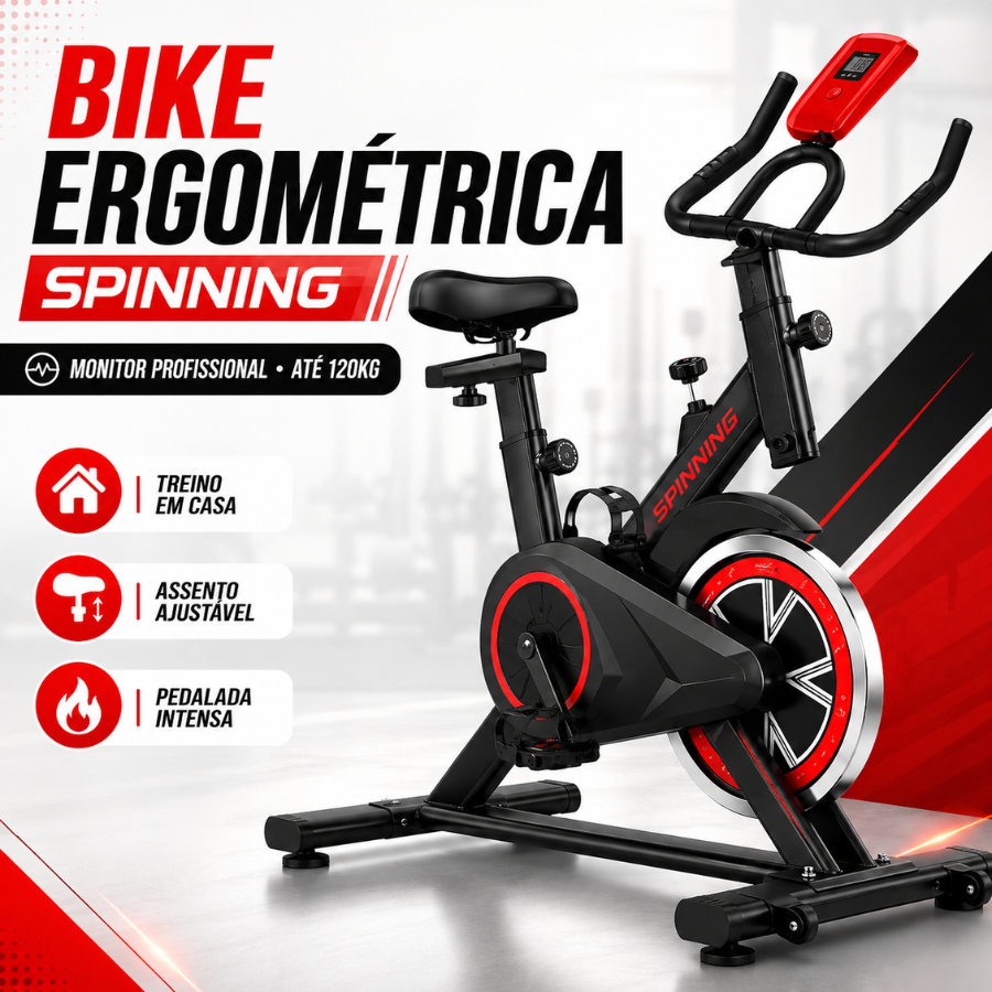 Bicicleta Spinning Ergométrica Para Exercícios Com Monitor Profissional Sport Suporta até 120kg.