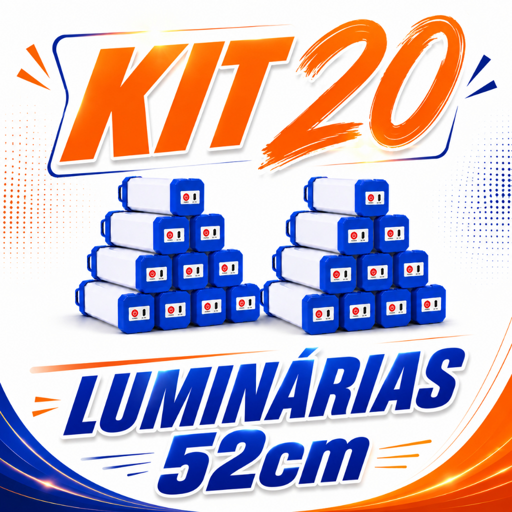 Kit 20 Luzes LED de Emergência 60W 52cm Recarregáveis USB com Fixação Magnética para Casa e Oficinas Aventuras e Trilhas