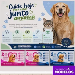 Painel Pet Outubro Rosa Campanha Conscientização Decoração Pet Shop Retangular Horizontal Sublimado Tecido