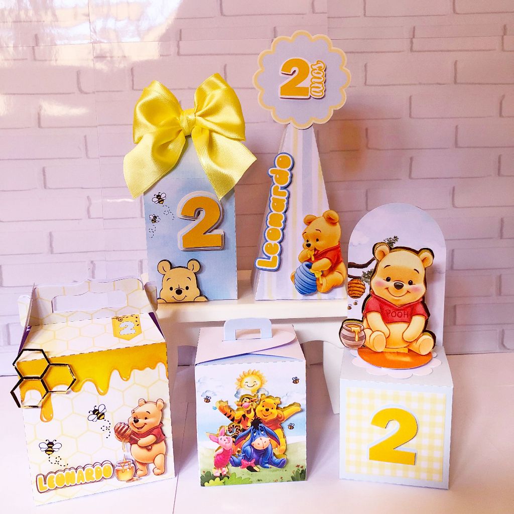 Kit Caixas Ursinho Pooh Personalizado Lembrancinhas festa aniversário infantil