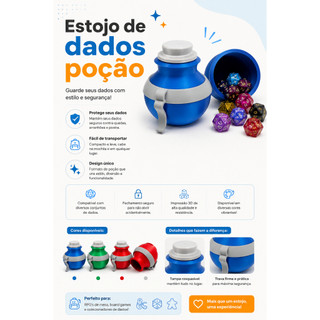 Estojo de dados poção, Impressão3D, Multicolorido, case de dados, estojo dados, formato poção, rpg
