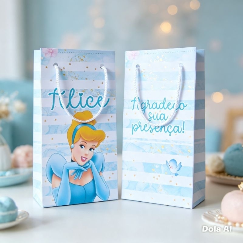 Sacolinhas Personalizadas (TAM M) Cinderela Kit(PEGUE E MONTE)