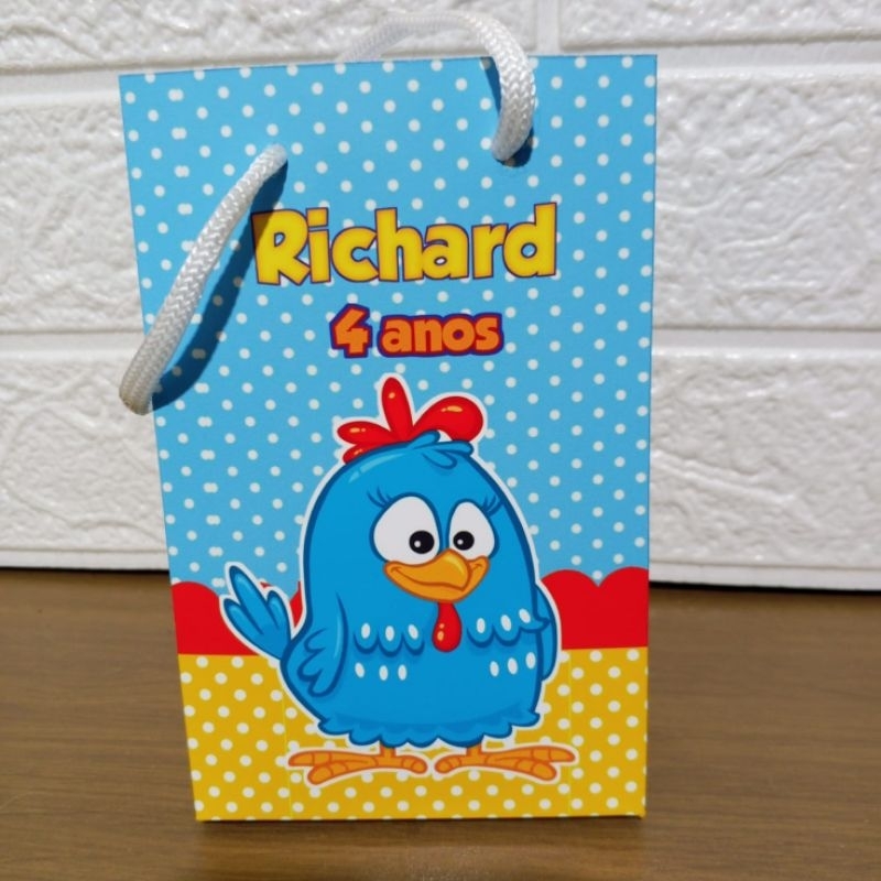 Lembrancinha Galinha pintadinha Azul | Sacolinha Personalizada | Festa Infantil Menino | Pegue e Monte