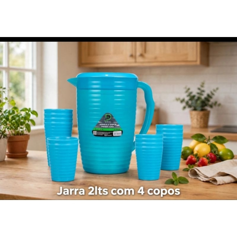 Kit DecorPlast - Jarra 2 Litros com 4 copos, Ideal para uso diário