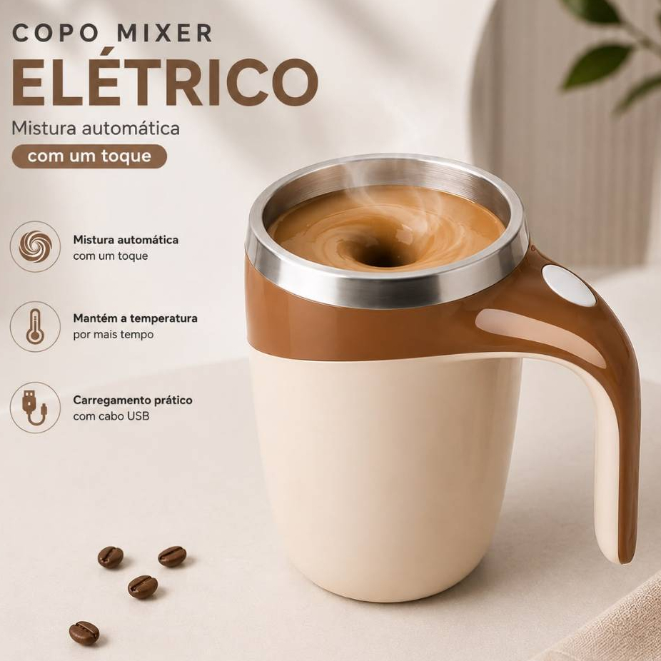 Caneca Mixer Elétrica Automática 380ml USB Recarregável Misturador