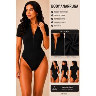 Body femenino com Zíper Frontal e Gola Alta Sem Bojo