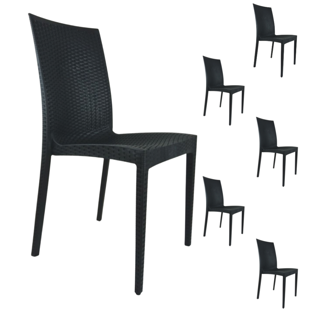 Kit 6 Cadeiras Rattan Preta Sala de Jantar Top Chairs