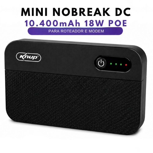 Mini Nobreak DC 10400mAh 18W Bivolt para Roteador Modem Wi-Fi com PoE USB Saídas 5V 9V 12V Backup