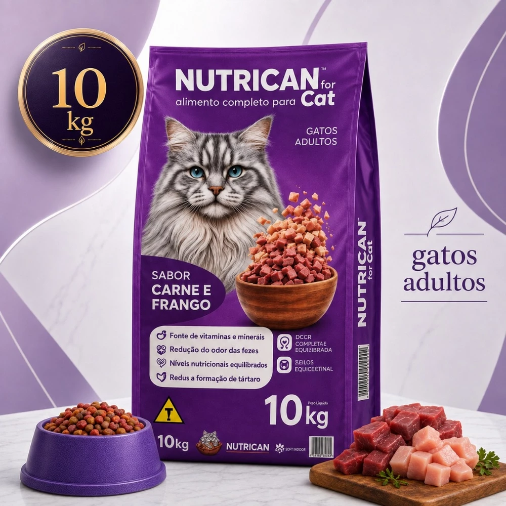 Ração Para Gato Adulto 10,1kg Nutrican Sabor Carne Frango 28g Proteína Sem Corantes Artificiais