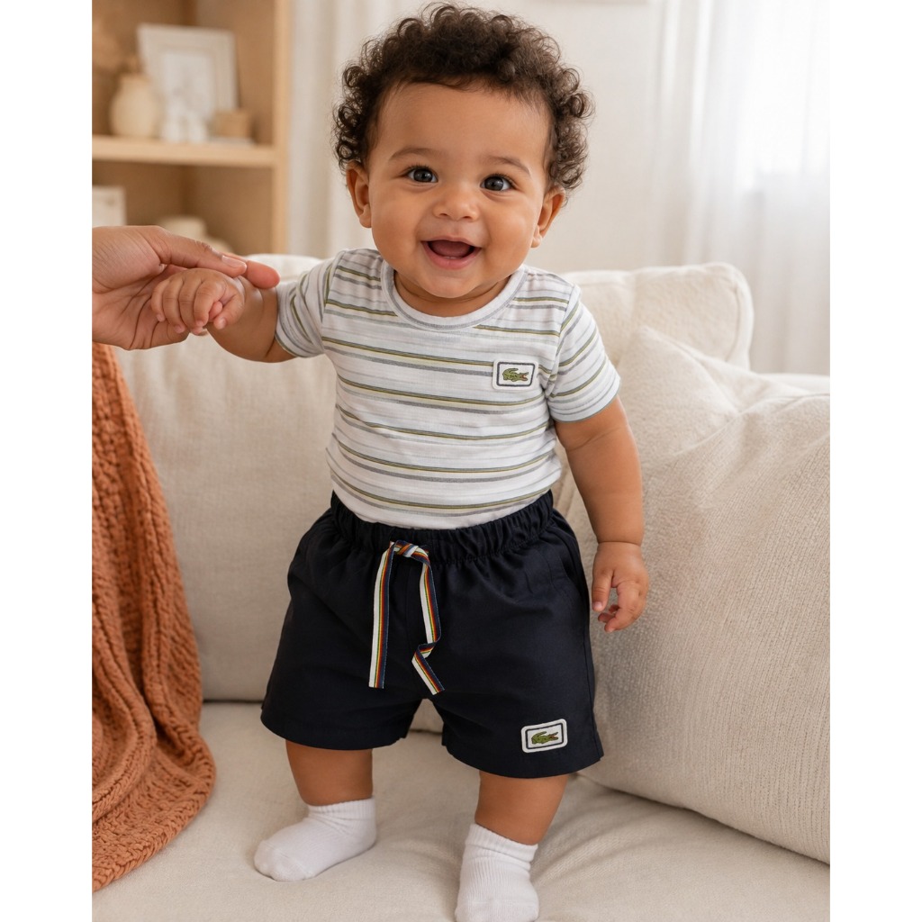 🔥 Conjunto Bebê Menino 2 Peças Camiseta Listrada + Short Marinho | Look Infantil Moderno