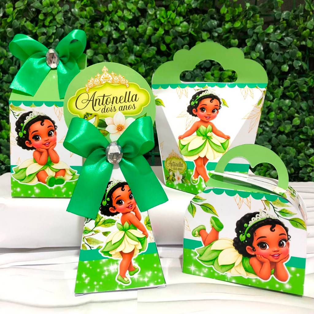 Kit Caixas Personalizadas A PRINCESA E O SAPO BABY Lembrancinhas Festa Infantil Tiana Aniversário Desmontadas