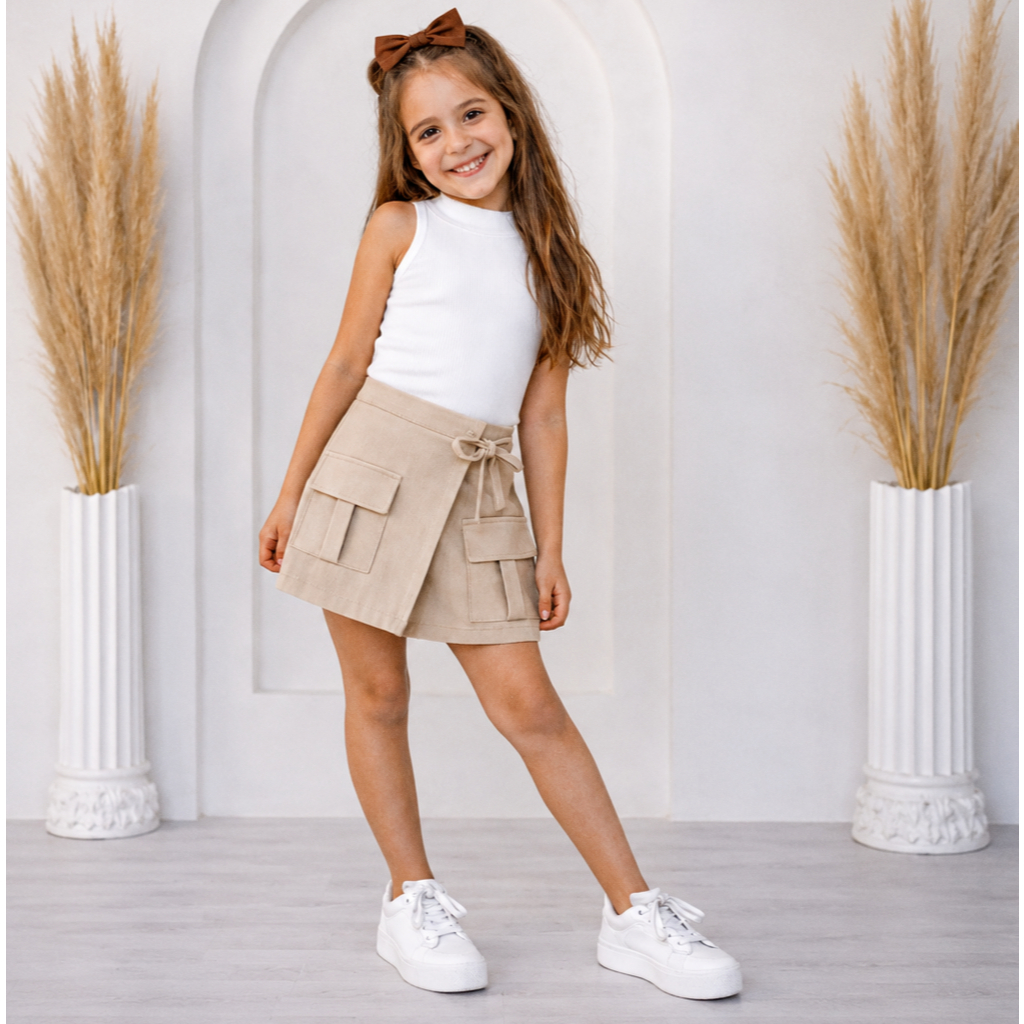 Conjunto Infantil Menina Short Saia Alfaiataria com Regatinha Look Blogueirinha Moda Infantil Feminino 2 Peças